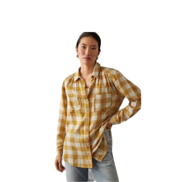 Pilcro Tops - PILCRO Oversized Button Down Shirt in Yellow Plaid Size XS